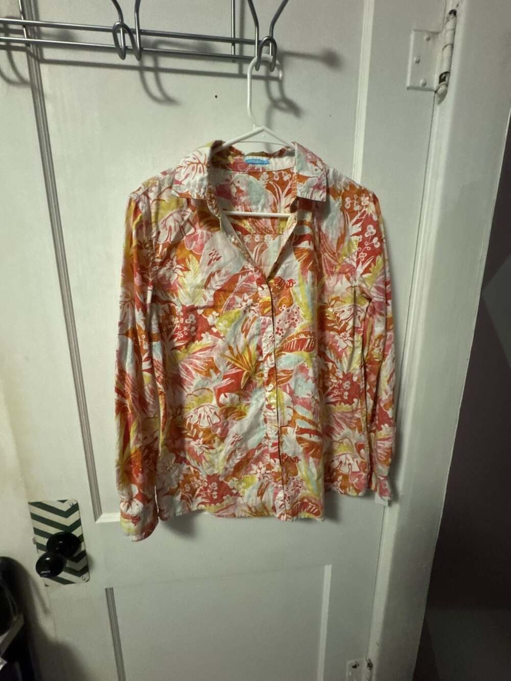 J.McLaughlin Women's Medium Tropical Floral Print Long Sleeve Button Up Shirt
